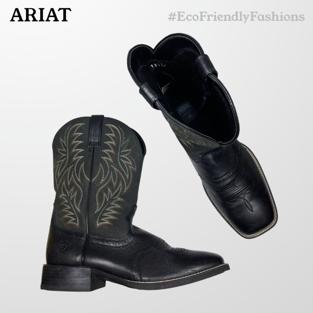 Ariat Men's Black Wide Square Toe Leather Western Cowboy Boots Size 11.5